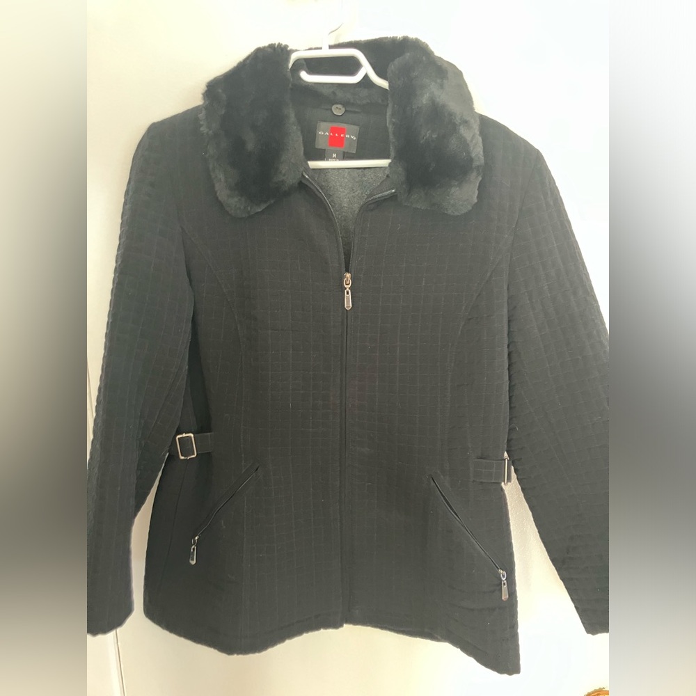 Gallery Black Jacket with Faux Fur Collar
